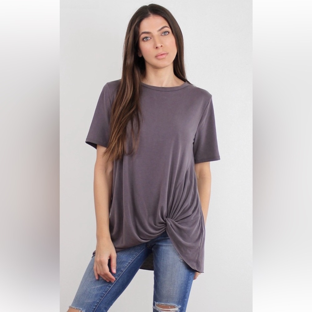 Long Dusty Plum Kelley Knot Twist-Front Top